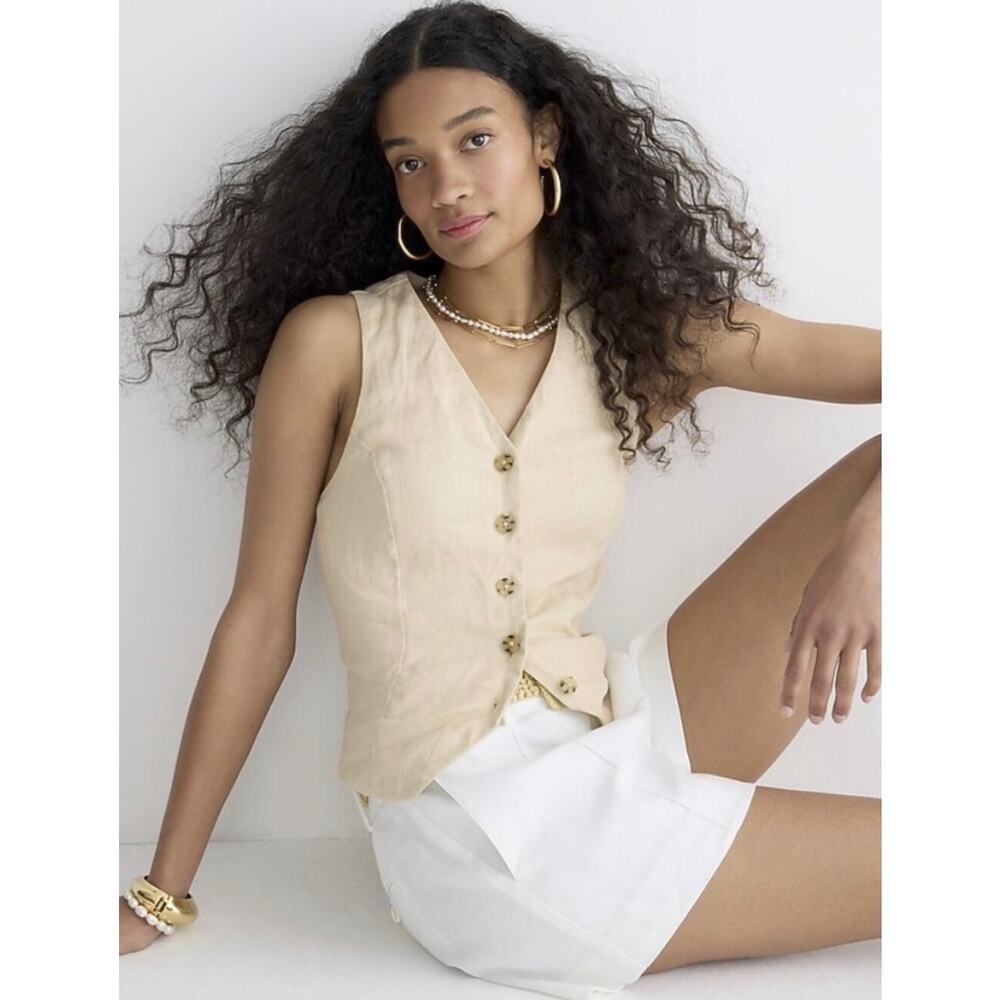 J. Crew Slim-fit Vest Top 100% Linen Natural Tan Size 12